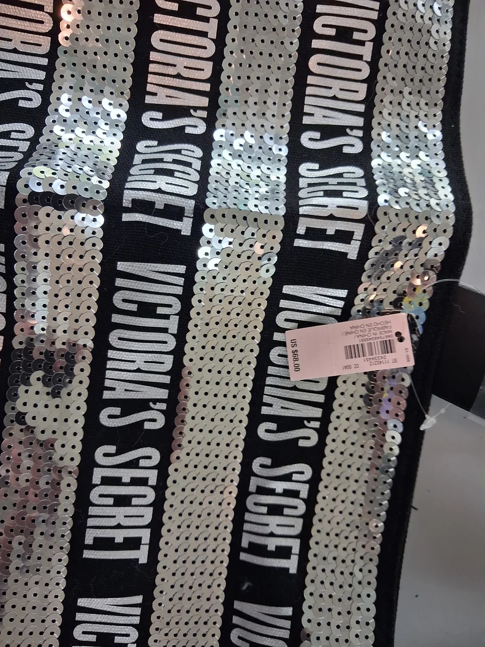 NWT Rare Limited Edition Victoria's Secret Black and Silver Sequin Stripe Tote